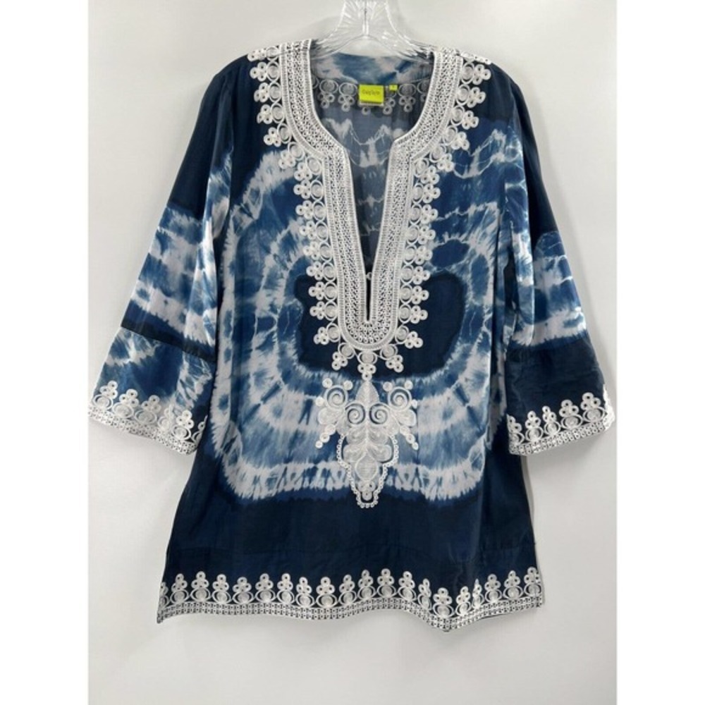 Craig Taylor Women’s 3/4 Sleeve Lily Tunic Linen Blend Tie Dye Side Zip Size S